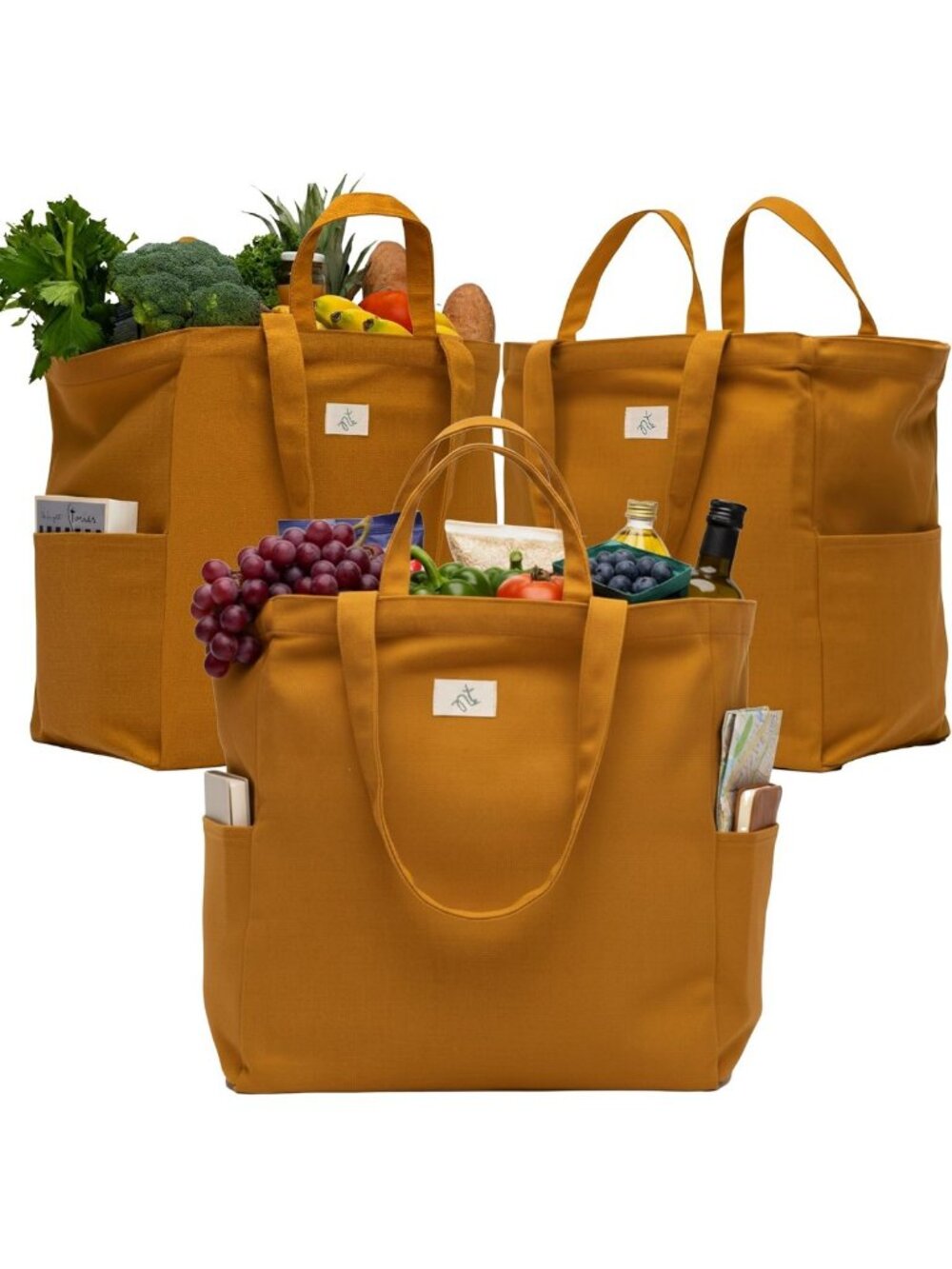 Heavy Duty Reusable Grocery Bags - Large Cotton Canvas Totes with Pockets